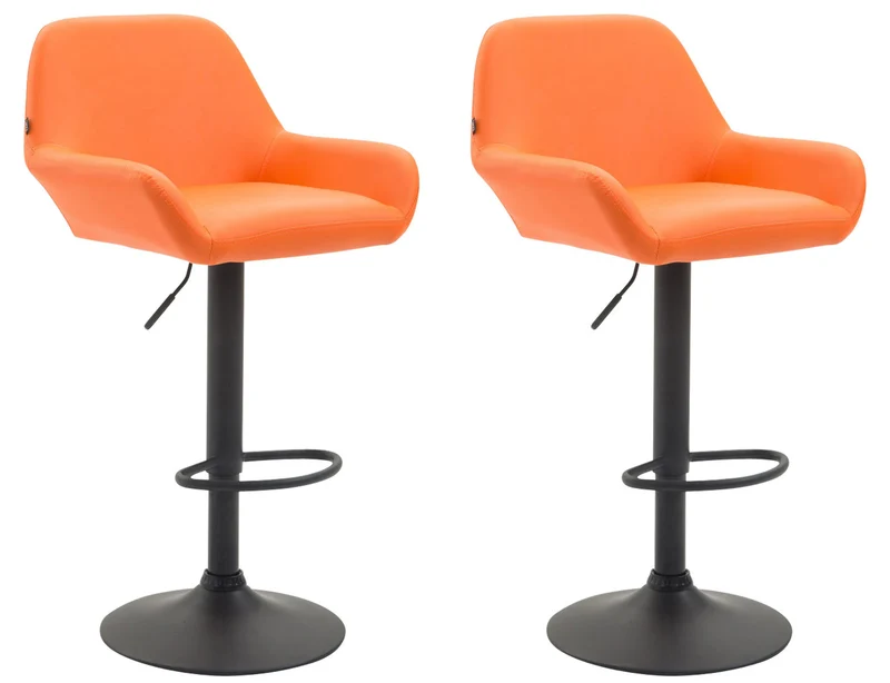 Lot de 2 tabourets de bar moderne et confortable en synthétique orange pieds trompette en métal noir TDB10221