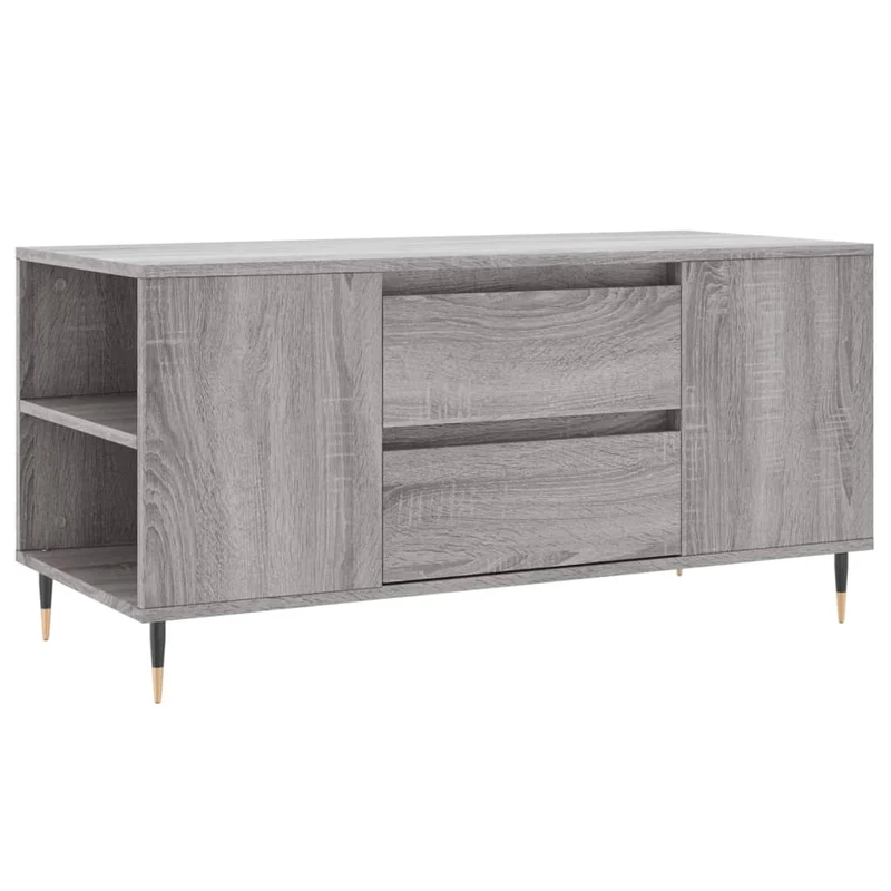 Table basse avec 2 tiroirs et 4 compartiments 102 x 44,5 x 50 cm bois d'ingénierie gris et métal DEC039972