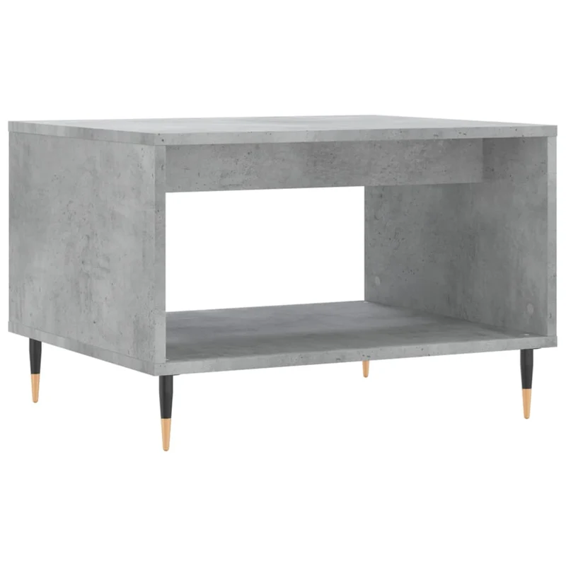 Table basse couleur gris béton en bois d’ingénierie 60 x 50 x 40 cm table d’appoint avec rangement et pieds métal DEC039325