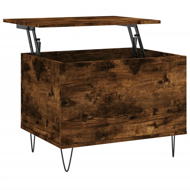 Table basse rectangulaire relevable avec rangement – finition chêne fumé marron et métal – style industriel DEC038441