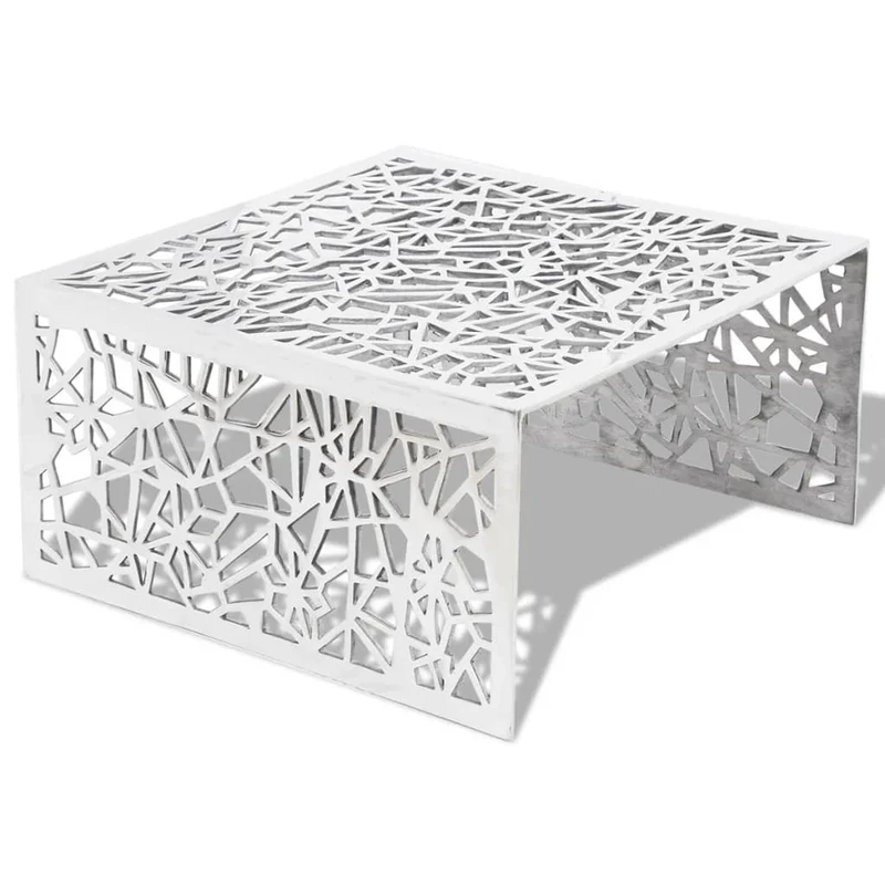 Table basse carrée design en aluminium ajouré – finition argentée – 69 × 69 cm DEC037316