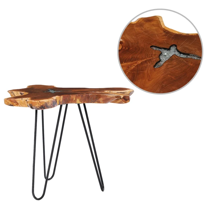 Table d'appoint en racine de teck massif avec incrustation en résine pieds métal Ø 60-70 cm DEC037128