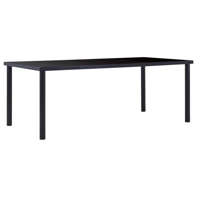 Table de salle à manger design noire plateau en verre trempé et cadre métal 200 x 100 cm DEC036886