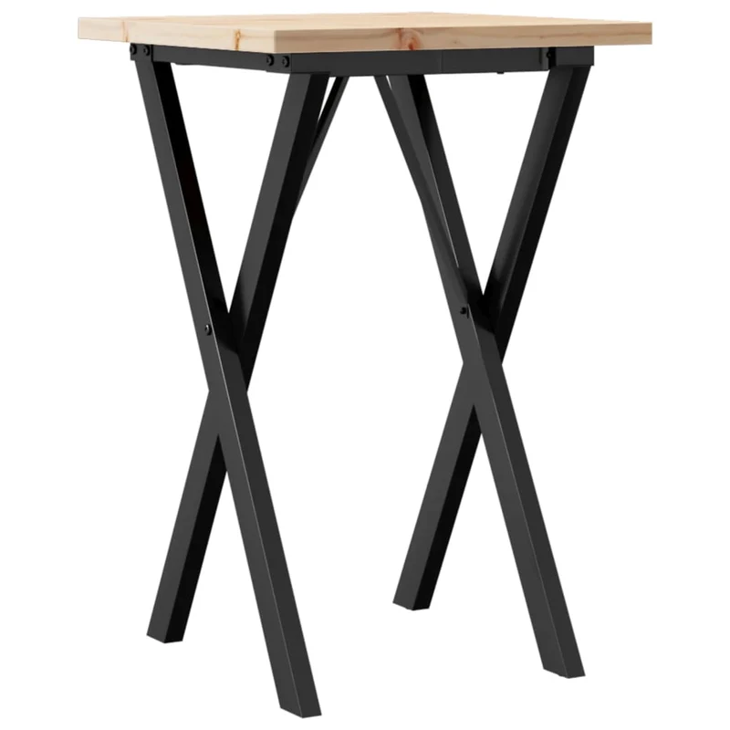 Table d'appoint design industriel structure en forme de X 50 x 50 x 75,5 cm bois de pin massif et acier DEC036811