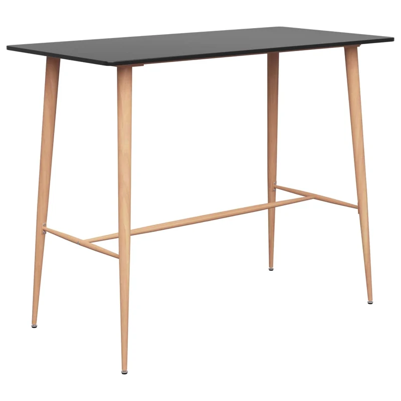 Table de bar rectangulaire style scandinave – plateau noir et pieds effet bois – 120 × 60 × 105 cm DEC036483