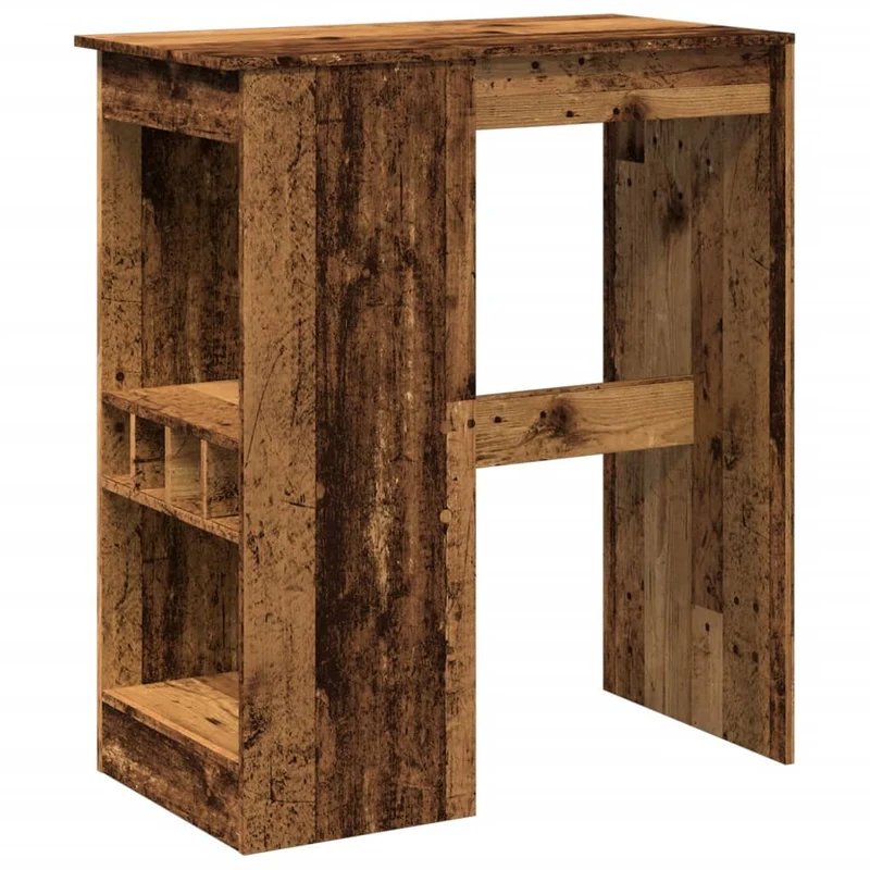 Table de bar avec 4 porte-bouteilles intégrés – finition bois vieilli – style industriel – 90 × 47,5 × 103,5 cm DEC036399