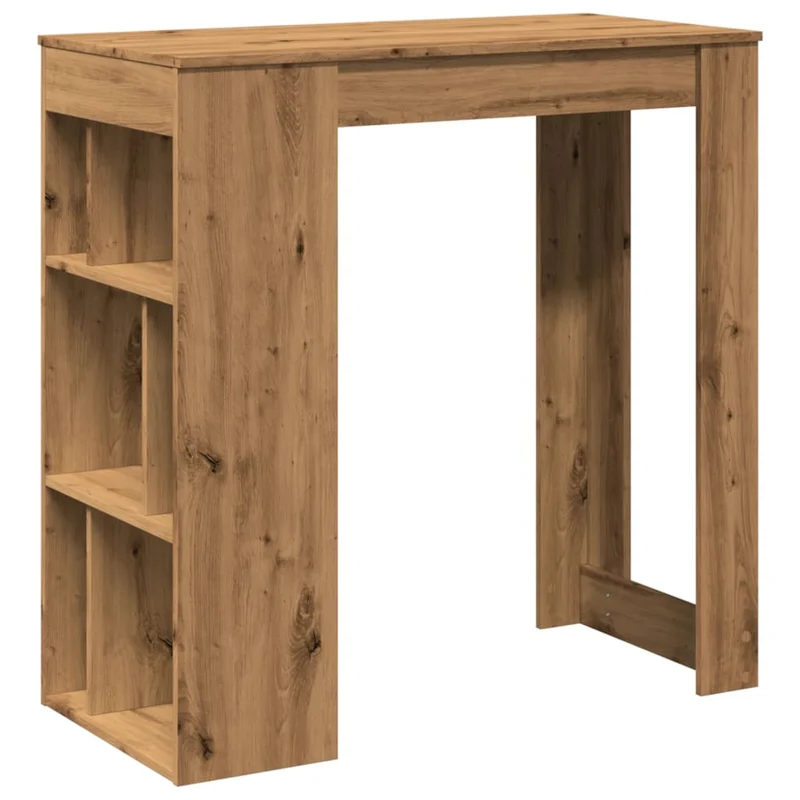 Table de bar avec 6 compartiments de rangement – finition chêne artisanal – 102 × 50 × 103,5 cm DEC036361