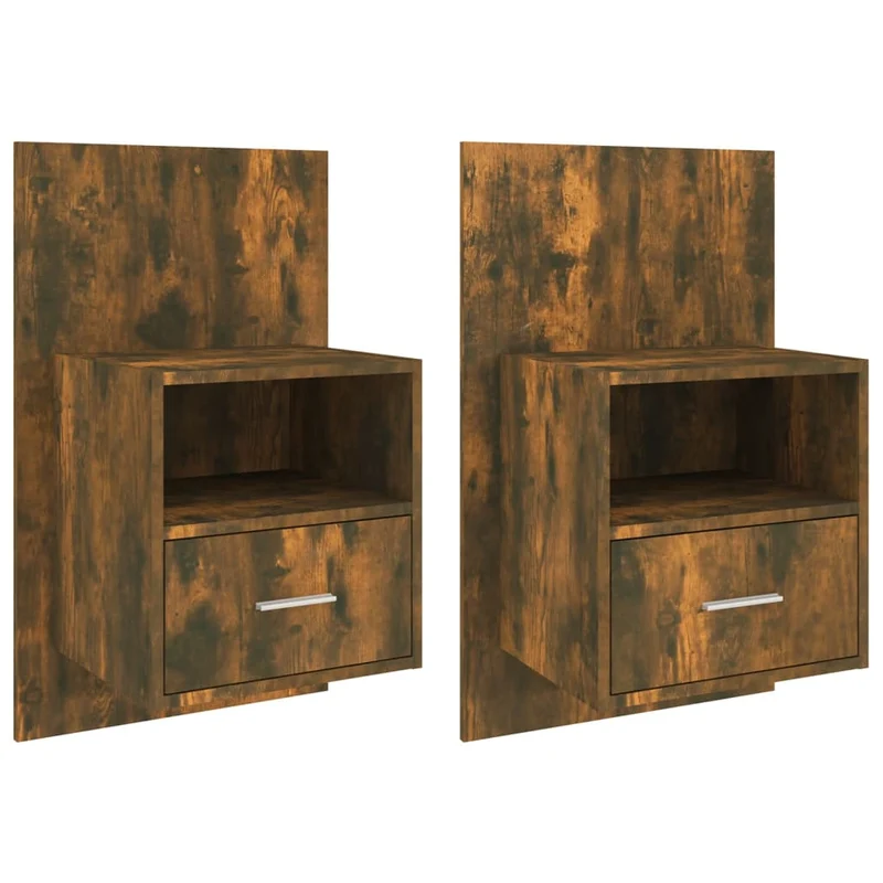 Lot de 2 tables de chevet murales avec tiroir et compartiment ouvert en bois d'ingénierie marron fumé DEC036041