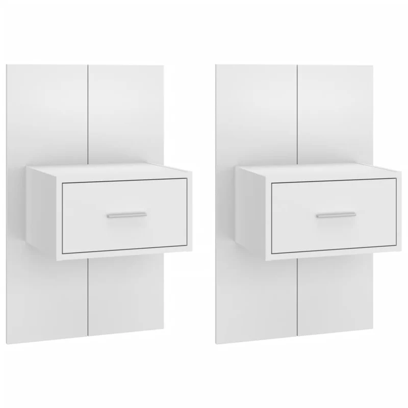 Lot de 2 tables de chevet murales avec tiroir en bois d'ingénierie blanc DEC036015