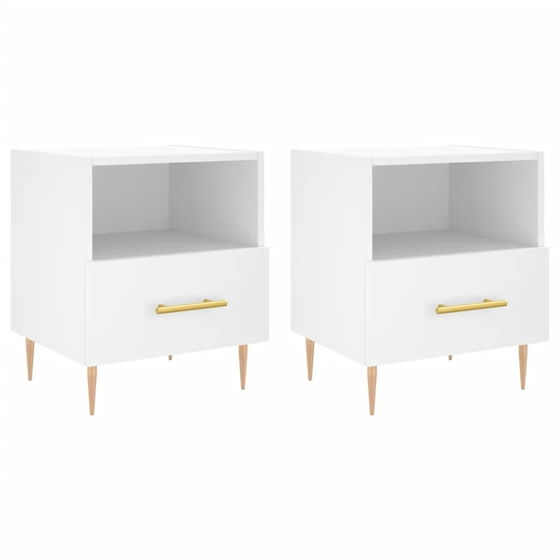 Lot de 2 tables de chevet avec compartiment et tiroir 40 x 35 x 47,5 cm bois d’ingénierie blanc et fer DEC034915
