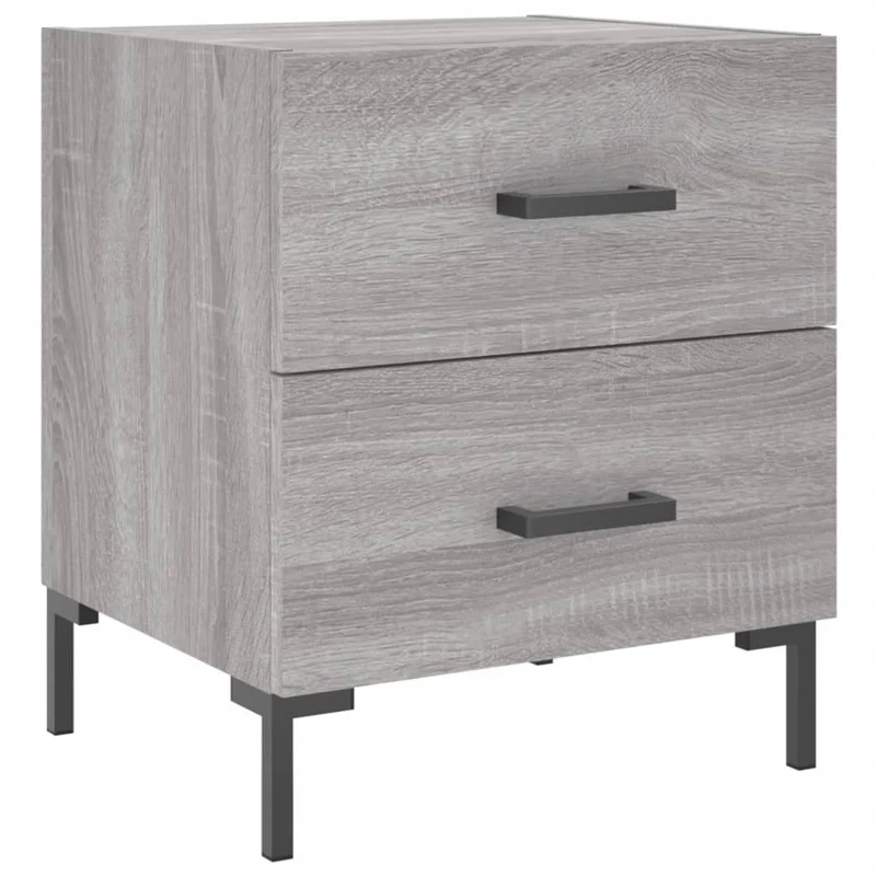 Table de chevet avec deux tiroirs 40 x 35 x 47,5 cm bois d’ingénierie gris et fer DEC034610