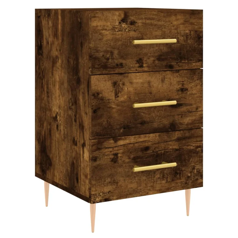 Table de chevet avec 3 tiroirs 40 x 40 x 66 cm bois d'ingénierie marron fumé et fer DEC033627