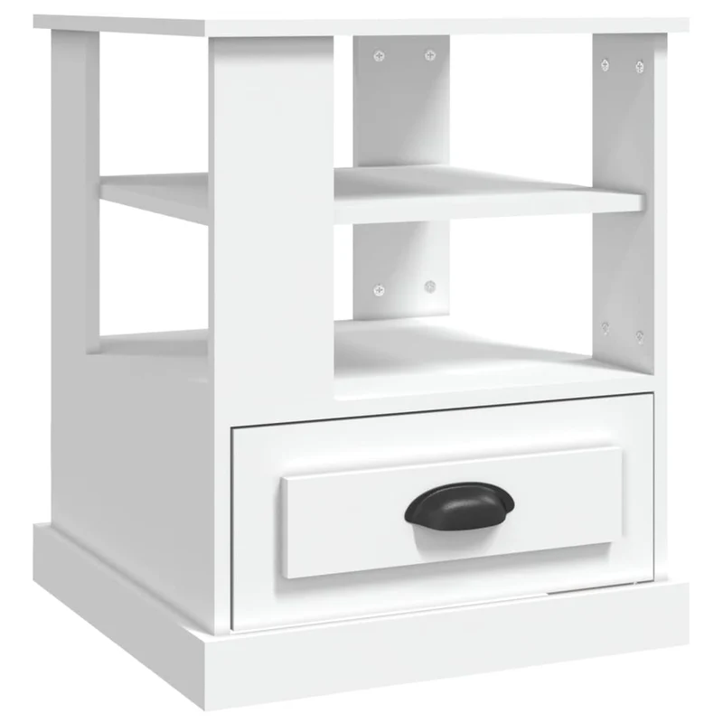 Table d'appoint chevet avec étagères et tiroir 50 x 50 x 60 cm bois d’ingénierie blanc DEC032362