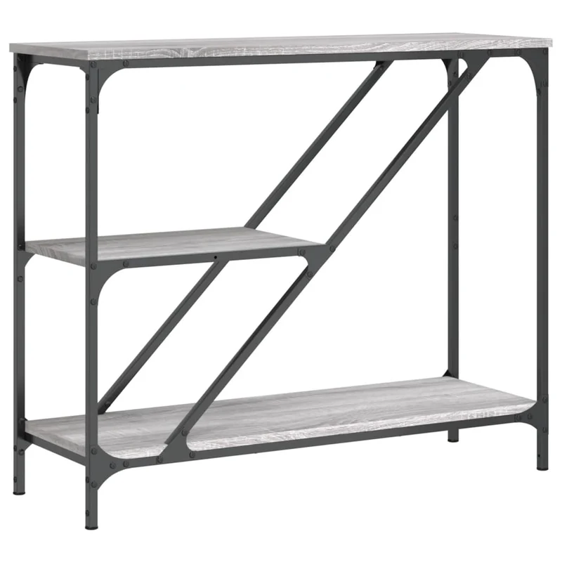 Console industrielle avec étagères structure acier et plateaux effet bois gris 88,5 x 30 x 75 cm DEC032252