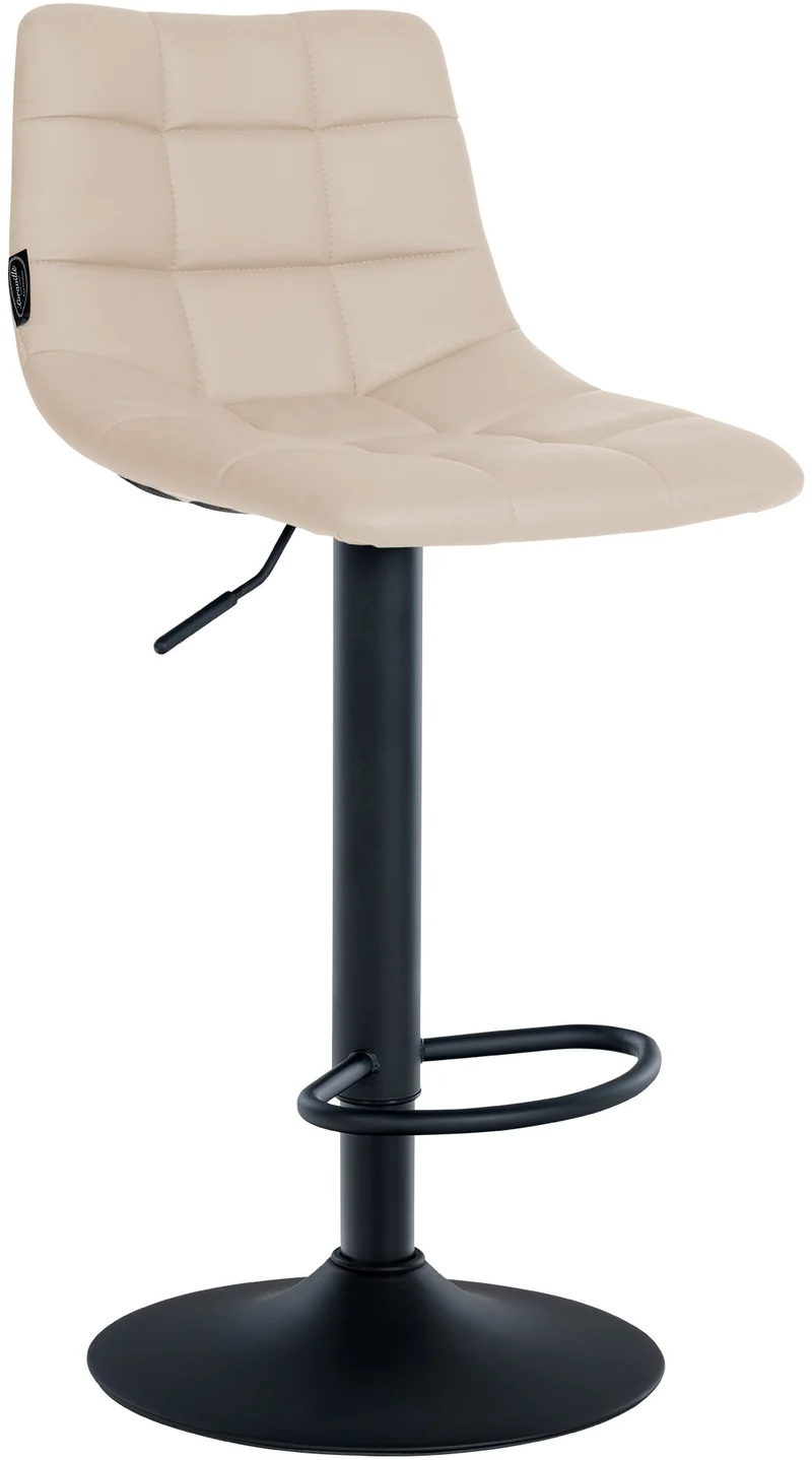 Tabouret de bar x1 moderne en PVC crème motif matelassé piètement trompette métal noir 10_0006274