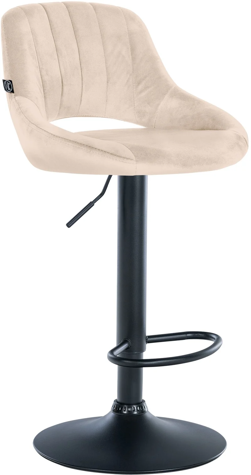 Tabouret de bar x1 réglable en hauteur en velours crème dossier ajouré et pied métal noir 10_0005736