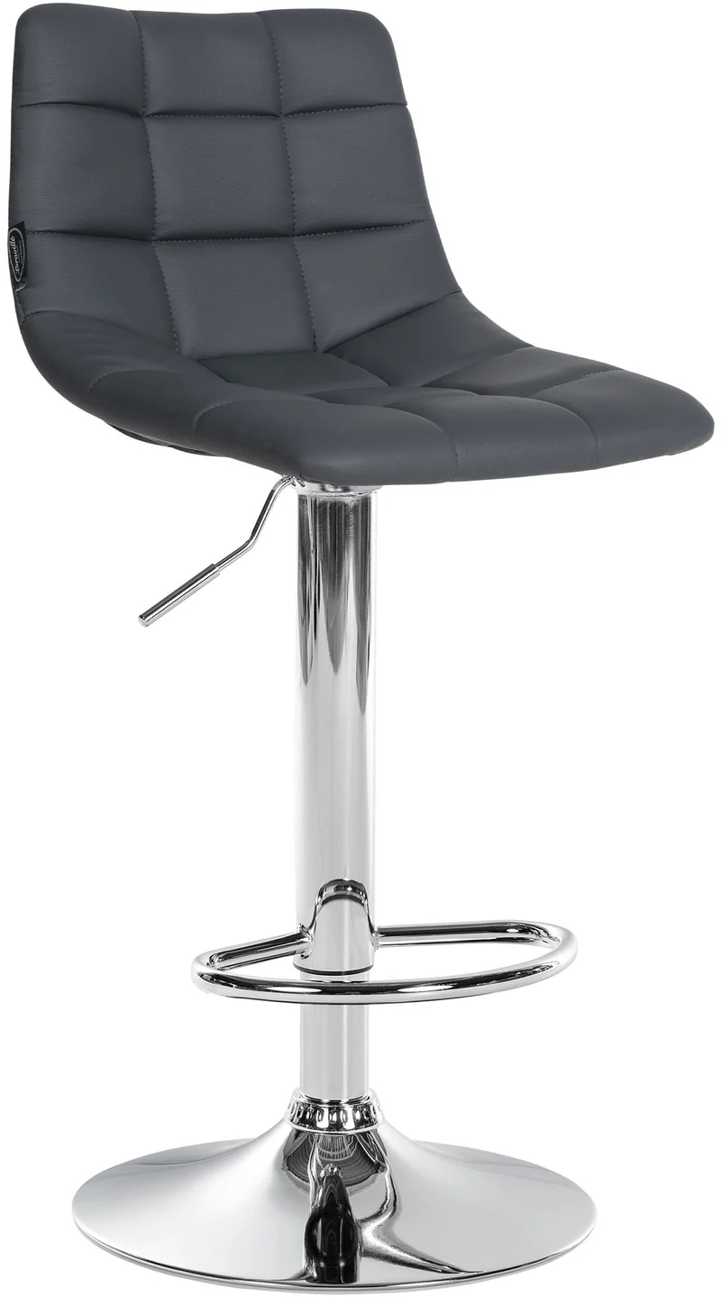 Tabouret de bar x1 moderne en PVC gris motif matelassé piètement trompette métal chromé 10_0005648
