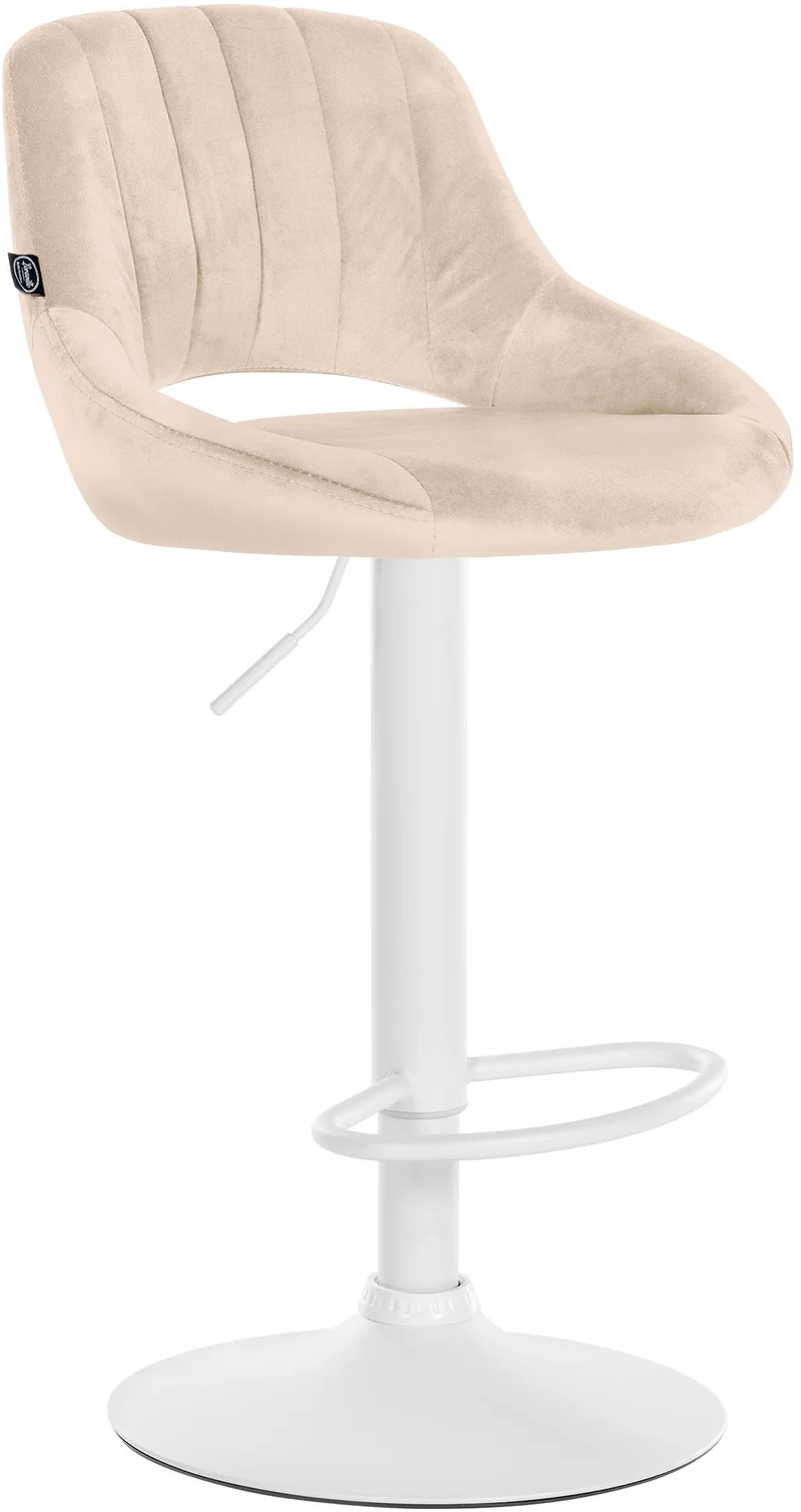 Tabouret de bar x1 réglable en hauteur en velours crème dossier ajouré et pied métal blanc 10_0005731