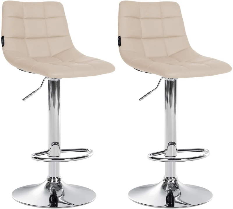 Lot de 2 tabourets de bar en synthétique crème base métal chromé réglable en hauteur et repose-pieds TDB10639