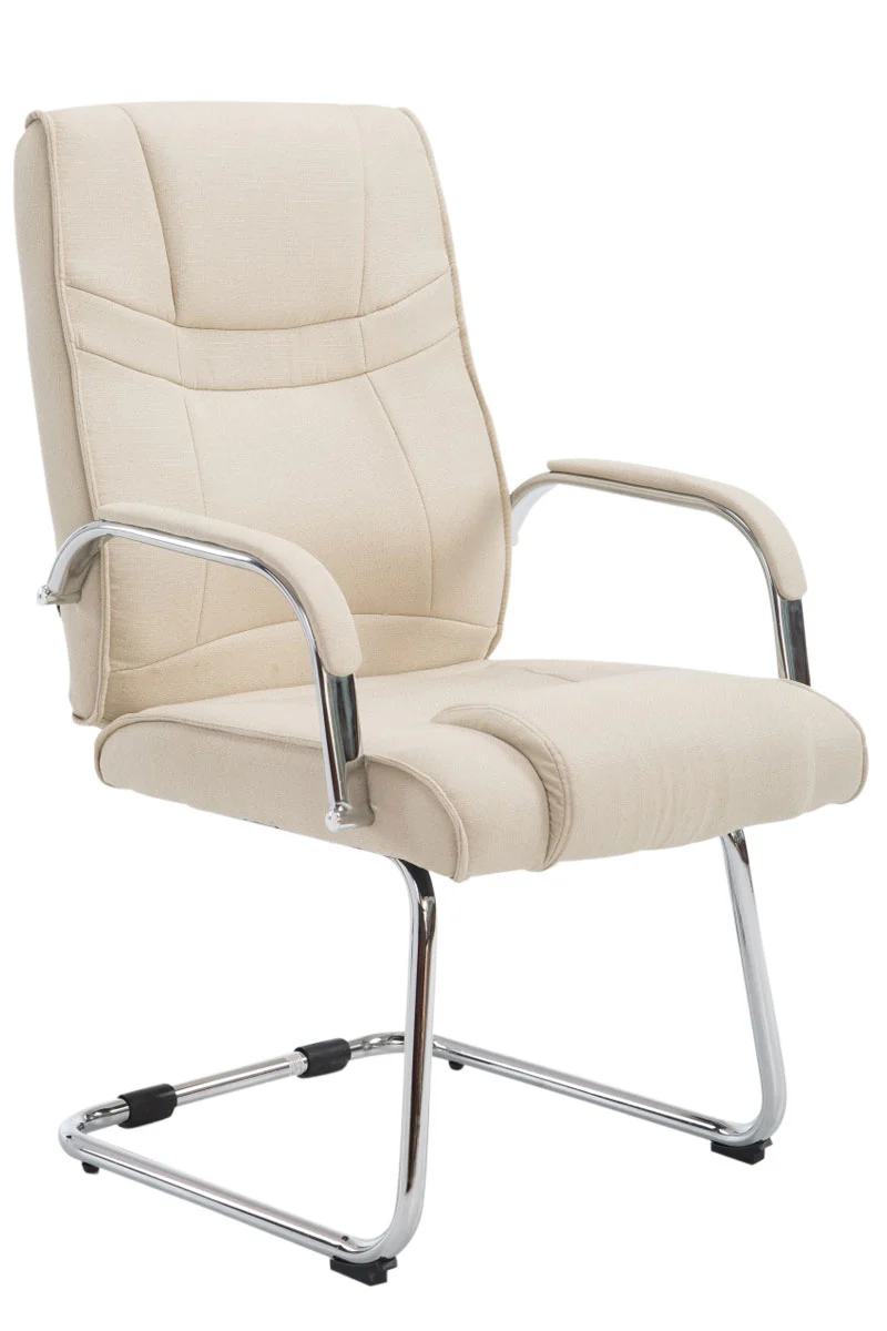 Fauteuil de bureau sans roulettes accoudoirs chaise visiteur charge maximale 180 kg en tissu crème cadre en métal BUR10720