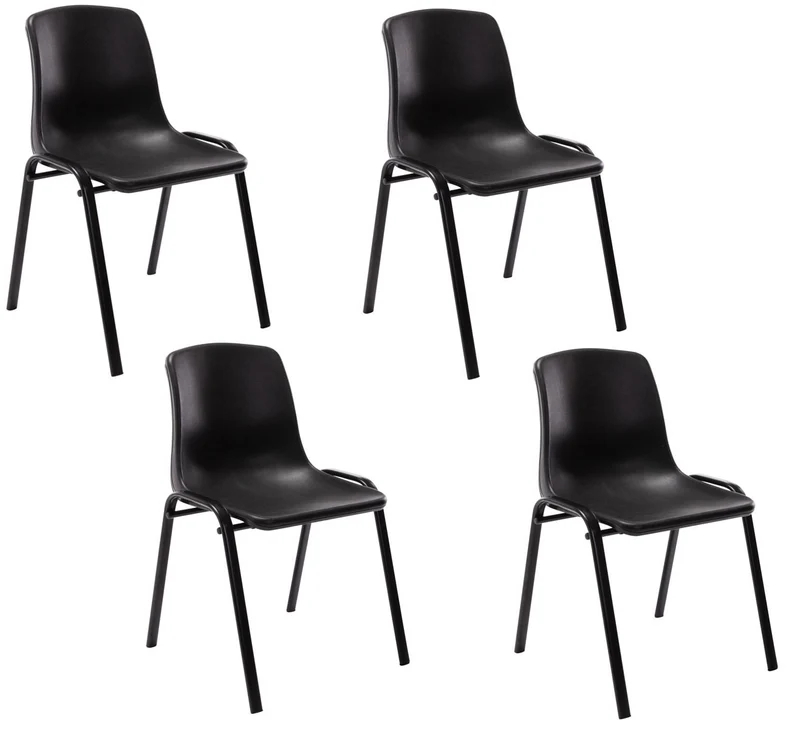 Lot de 4 chaises visiteur empilable salle d'attente en plastique noir et métal 10_0003206
