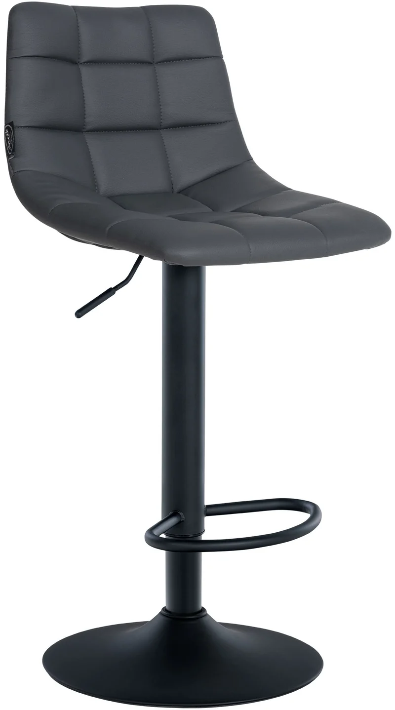 Tabouret de bar x1 moderne en PVC gris motif matelassé piètement trompette métal noir 10_0005651