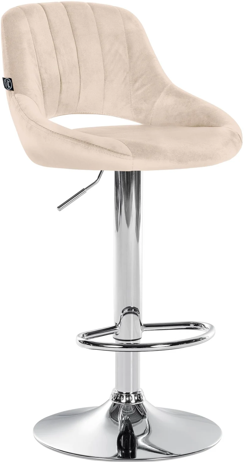 Tabouret de bar x1 avec repose-pieds pivotant et réglable en velours crème et métal 10_0005215