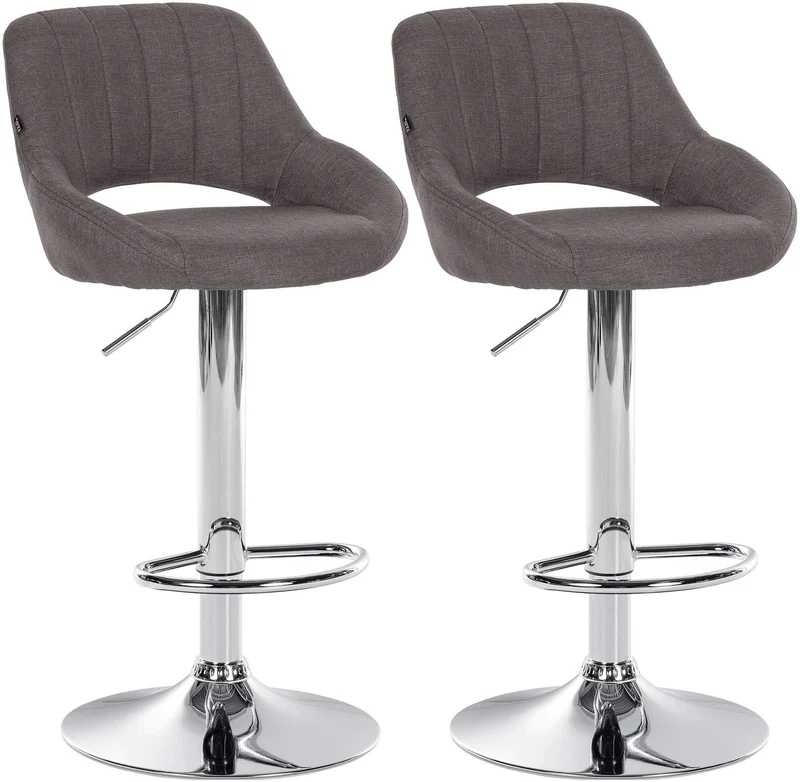 Lot de 2 tabourets de bar avec repose-pieds pivotant et réglable en tissu gris foncé et métal 10_0004355