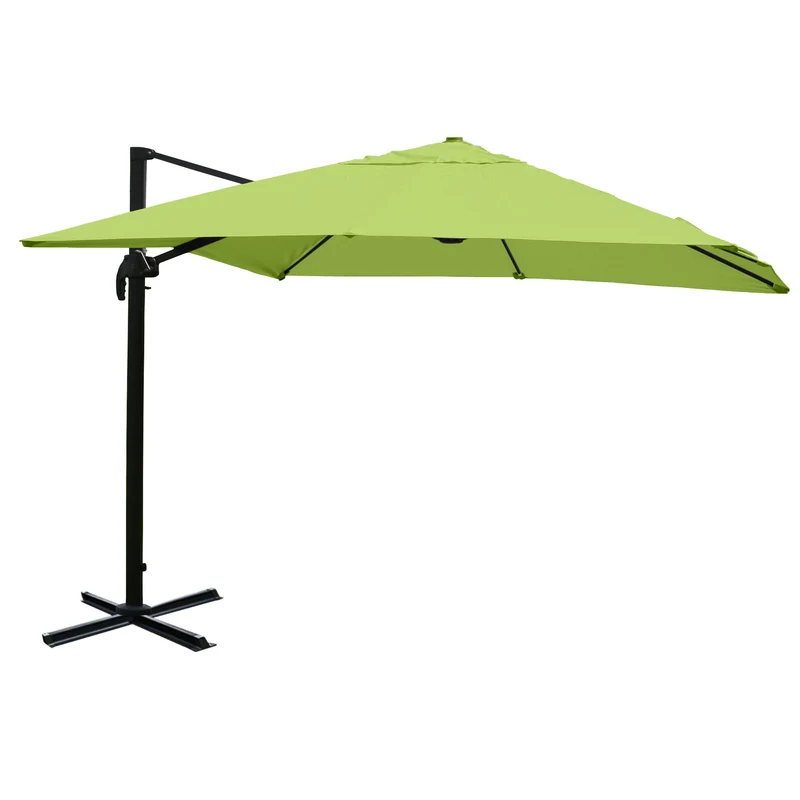 Parasol professionnel restaurant pour jardin terrasse 3x3m (Ø4,24m) polyester aluminium/acier 23kg vert sans pied, rotatif 04_0003449