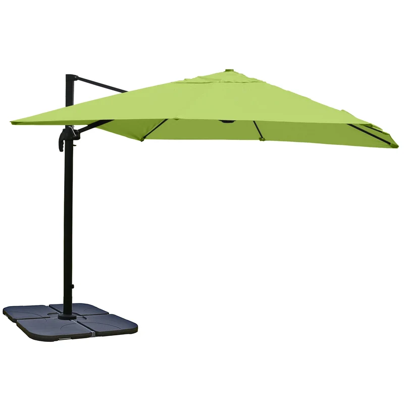 Parasol professionnel restaurant pour jardin terrasse 3x3m (Ø4,24m) polyester aluminium/acier 23kg vert avec pied 04_0003448