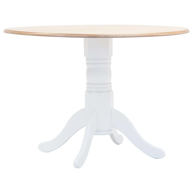 Table à manger ronde conviviale – pied central blanc et plateau bois naturel – Ø 106 cm DEC036772
