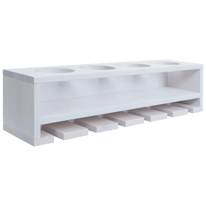 Etagère murale design moderne pour 4 bouteilles et 6 verres 12 x 48 x 12 cm en bois blanc 04_0009091