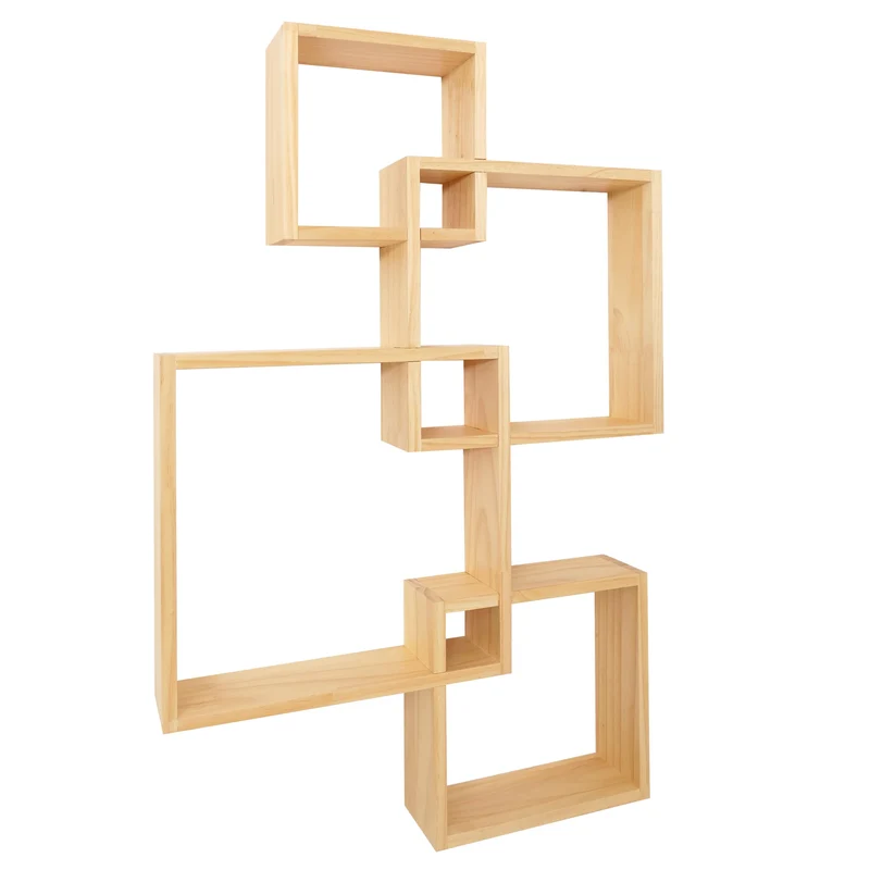 Étagère murale moderne en forme de cubes design contemporain 91 x 59 x 10 cm en bois clair 04_0009074