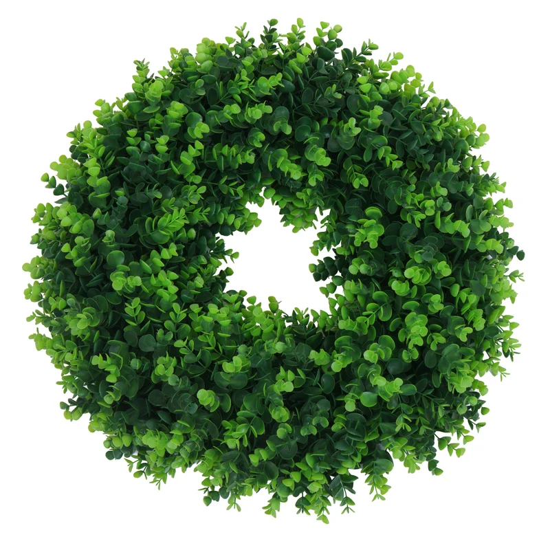 Couronne décorative ronde avec 4 porte-bougies 52 x 52 x 10 cm utilisation intérieure extérieure en PE vert 04_0009160