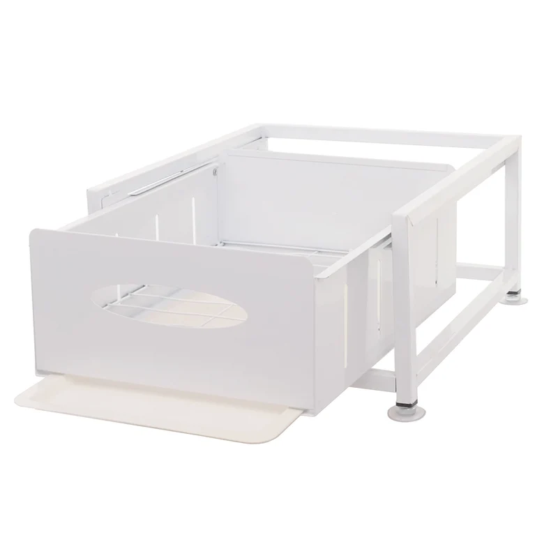 Tiroir d’armoire avec plateau tiroir coulissant rangement extensible pour cuisine et vaisselle 19 × 34 × 42 cm en métal blanc 04_0009457