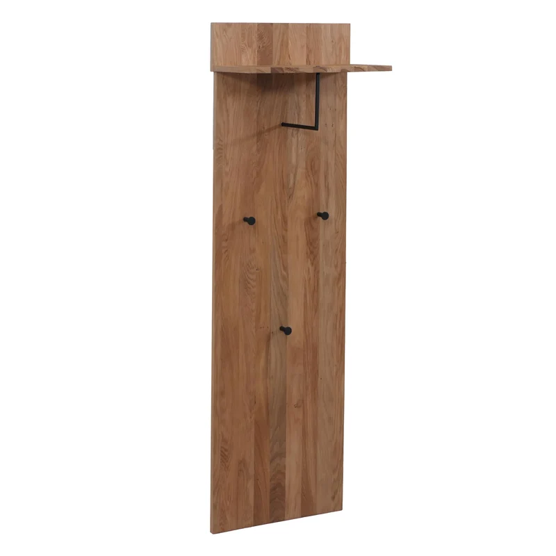 Panneau de porte d'entrée avec 3 crochets et étagère pratique 135 x 42 x 22 cm en bois massif chêne 04_0008803