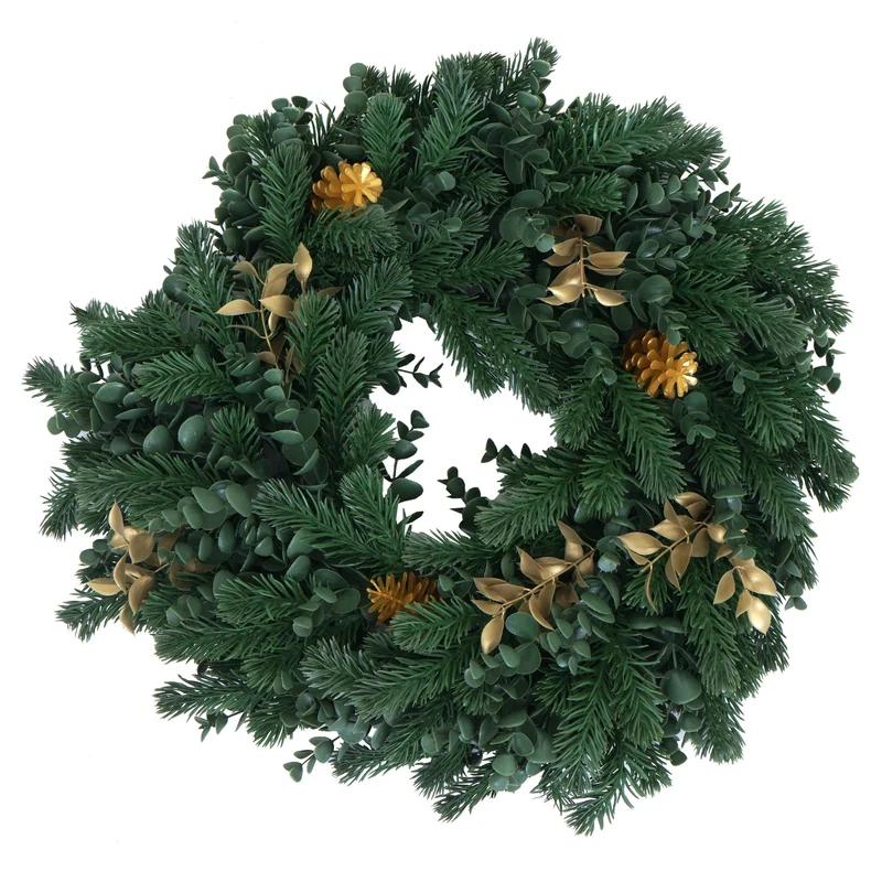 Décoration de Noël ronde avec 4 supports pour bougies 45 x 45 x 46 cm idéale pour table d'entrée en PE vert 04_0009159
