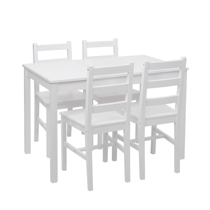 Ensemble de table avec deux chaises en bois massif blanc 110 cm design classique 04_0006731