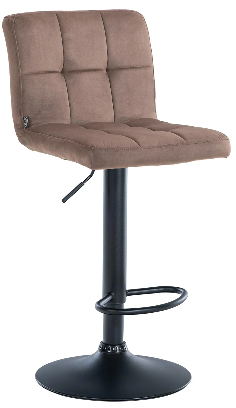 Tabouret de bar chaise haute x 1 avec coutures décoratives carrées assise en velours marron pieds en métal noir 10_0005329