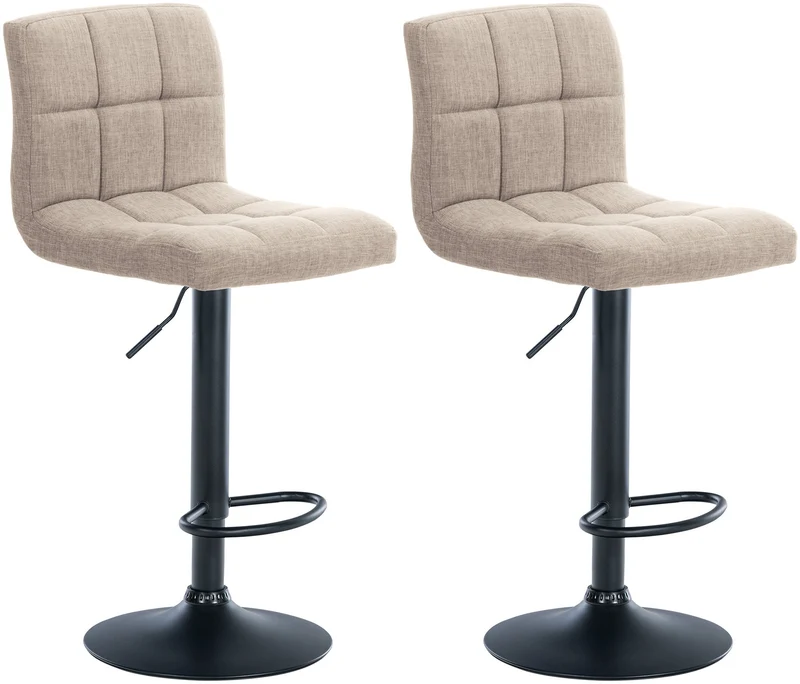 Lot de 2 tabourets de bar style contemporain en tissu matelassé crème cadre métal noir 10_0006029