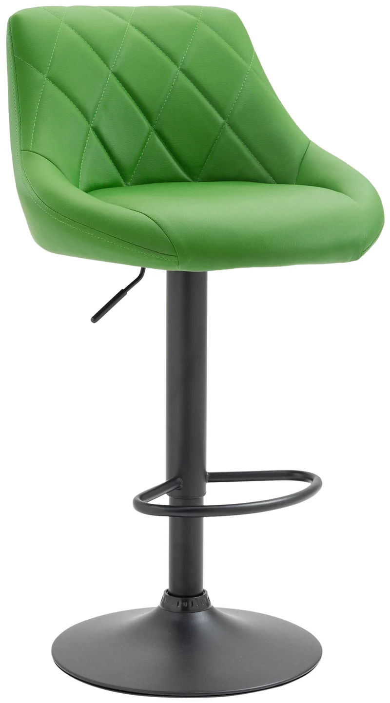 Tabouret de bar en synthétique vert pivotant avec repose-pieds métal noir coutures décoratives TDB10584