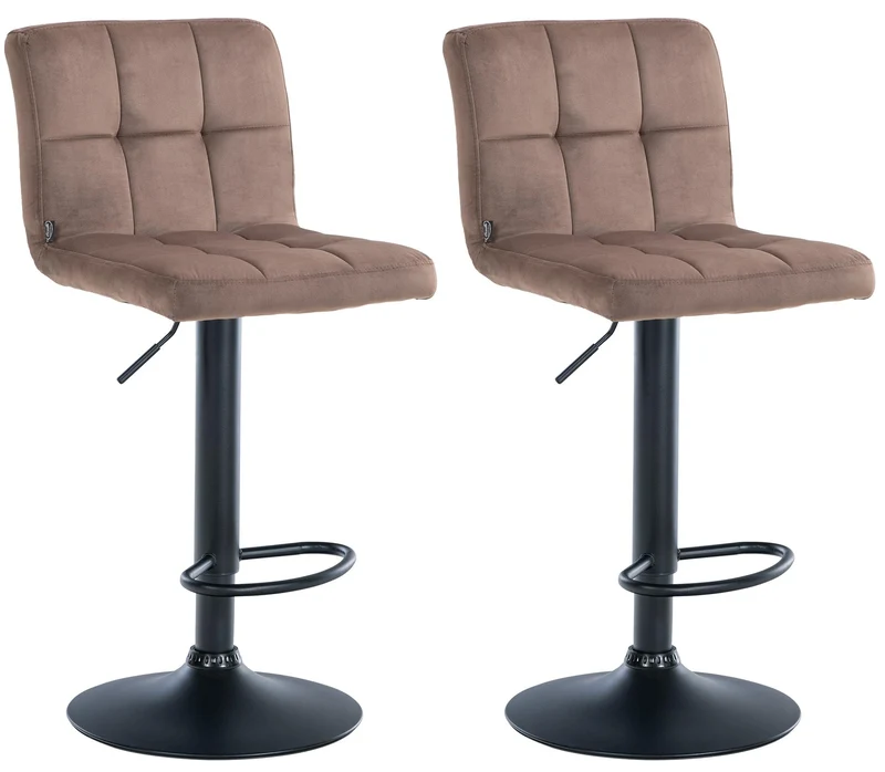 Lot de 2 tabourets de bar en velours marron avec coutures décoratives pied en trompette métal noir 10_0004394