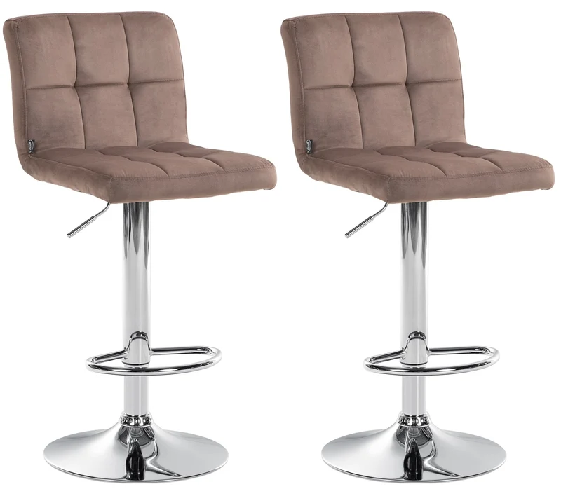 Lot de 2 tabourets de bar en velours marron avec coutures décoratives pied en trompette métal chromé 10_0004388