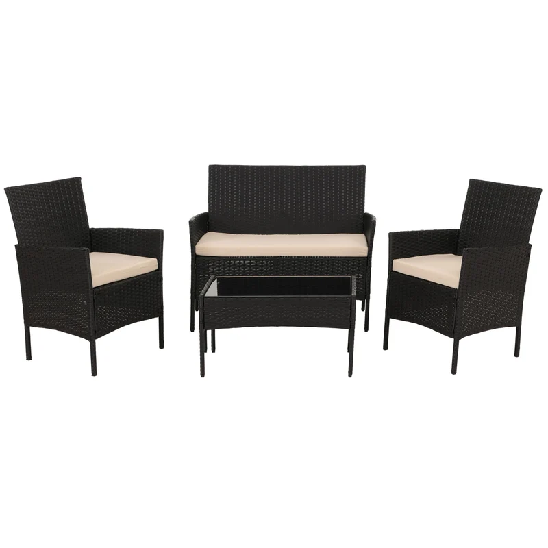 Salon de jardin design en poly-rotin anthracite structure métal et coussins crème 39 x 73 x 41 cm 04_0009736