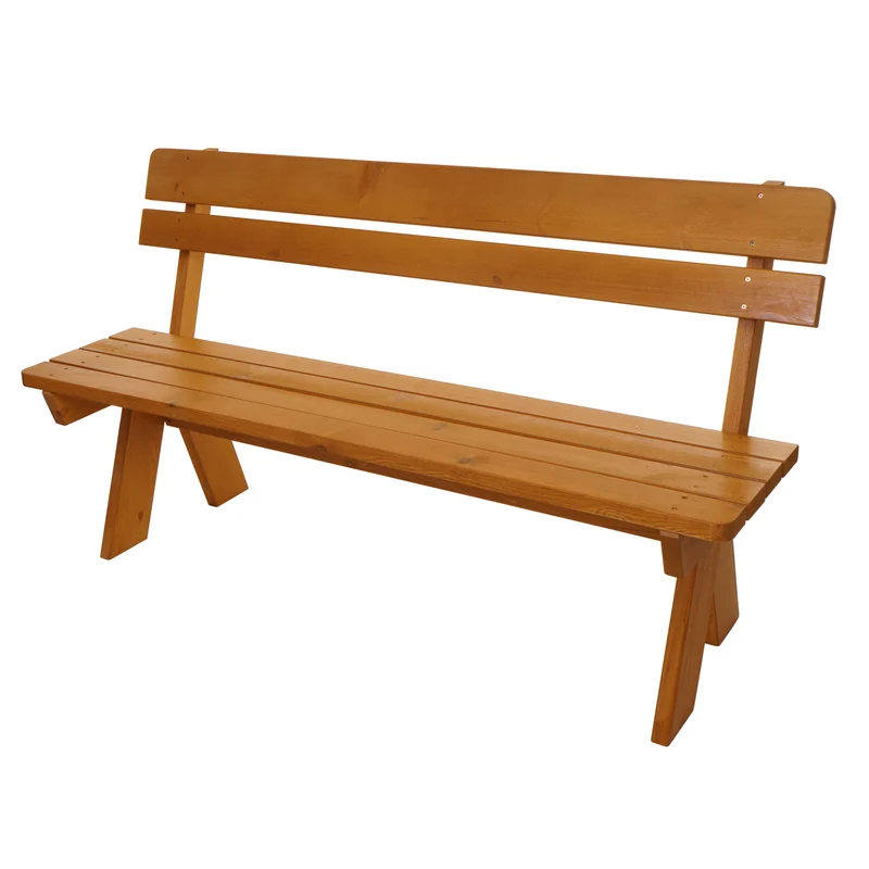 Banc de jardin avec dossier en bois massif style contemporain 148 x 54 x 86 cm robuste et stable en pin couleur miel 04_0010260