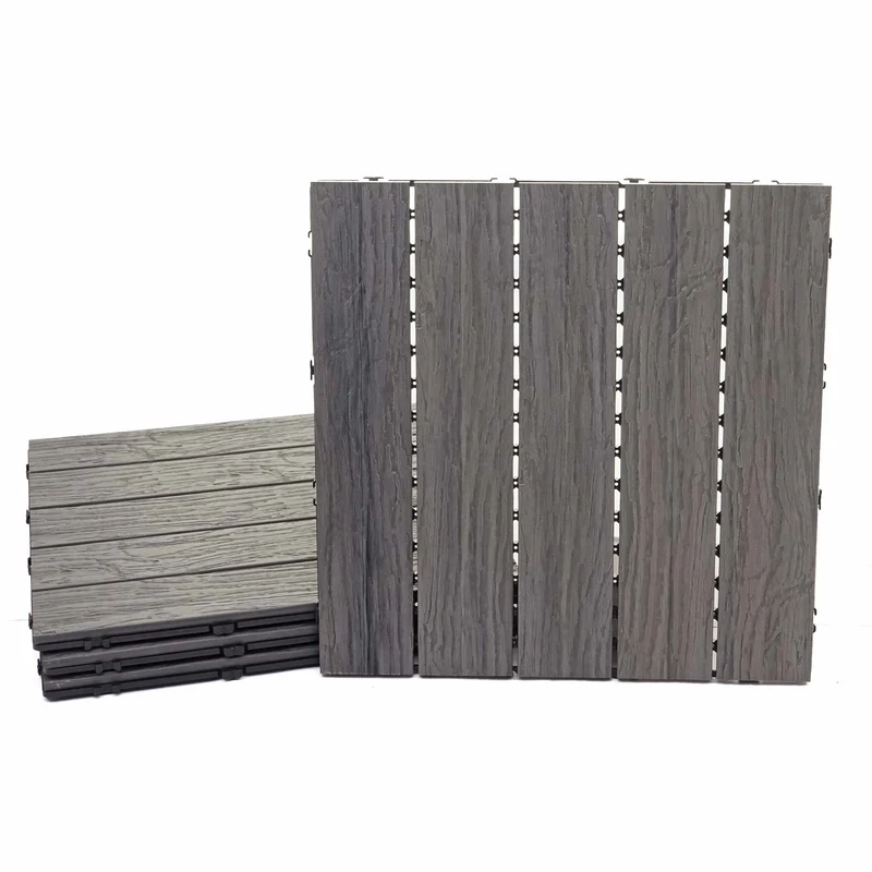 Lot de 4 dalles de sol WPC design moderne intérieur extérieur 50 x 50 cm résistant aux intempéries en plastique marron 04_0011112