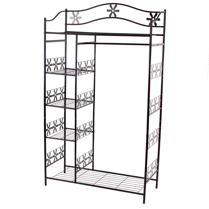 Porte-manteau avec étagères et tringle en métal design épuré 172 x 100 x 43 cm pour vêtements chaussures ouverte en métal noir 04_0011476
