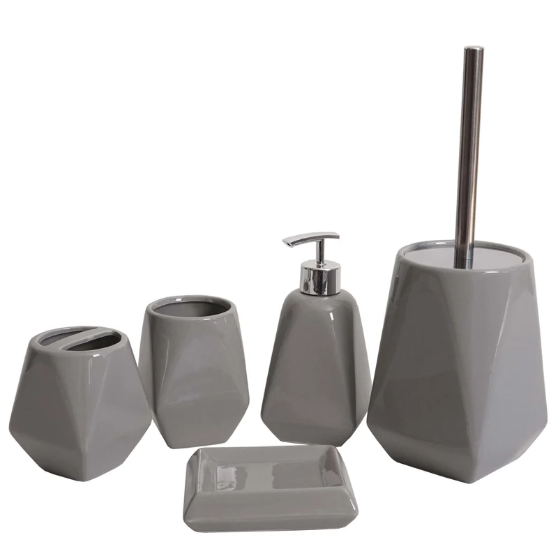 Lot de 5 accessoires de salle de bain modernes 33 x 10 x 10 cm design épuré en céramique gris 04_0010637