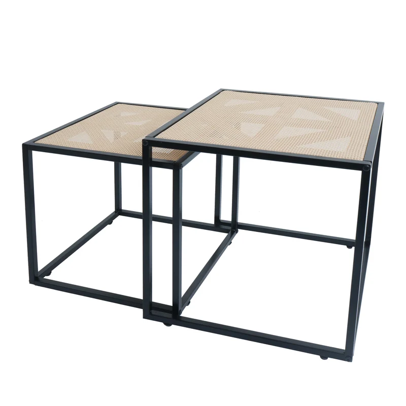 Lot de 2 tables d'appoint modernes empilables salon balcon 45 x 44 x 44 cm en métal noir et plastique 04_0009659