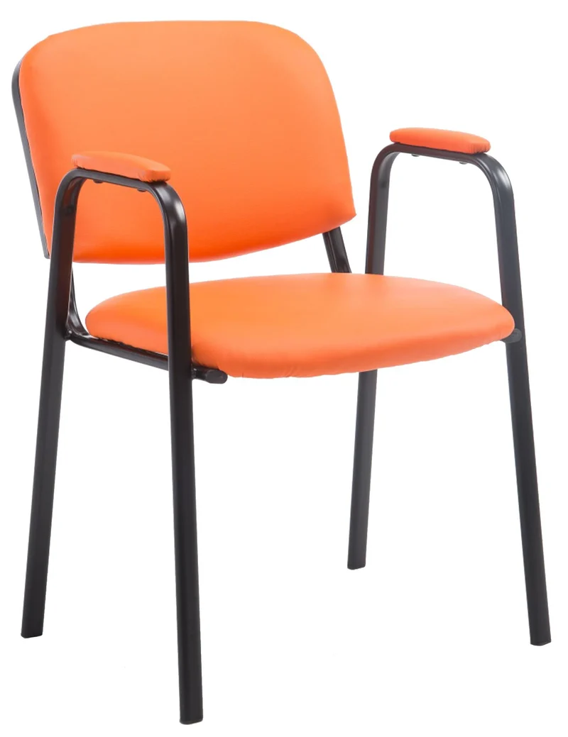 Chaise visiteur avec accoudoirs intégrés zone d'attente en PVC orange piètement à 4 pieds en métal noir 10_0003381